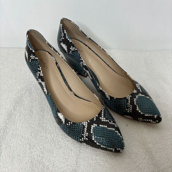 Botkier Stella Blue Snakeskin Leather Pointed Toe Block Heel Pumps Size 9.5 - Picture 1 of 11
